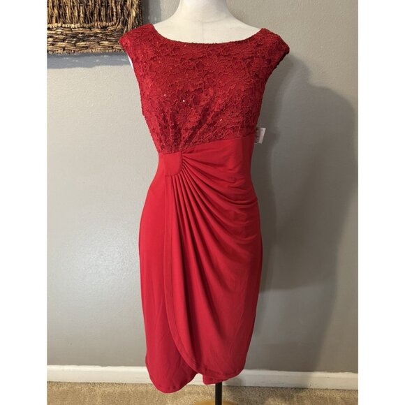 Connected Apparel Dress 14 Red Sequin Lace Trim Sleeveless Washable NEW - Picture 8 of 9